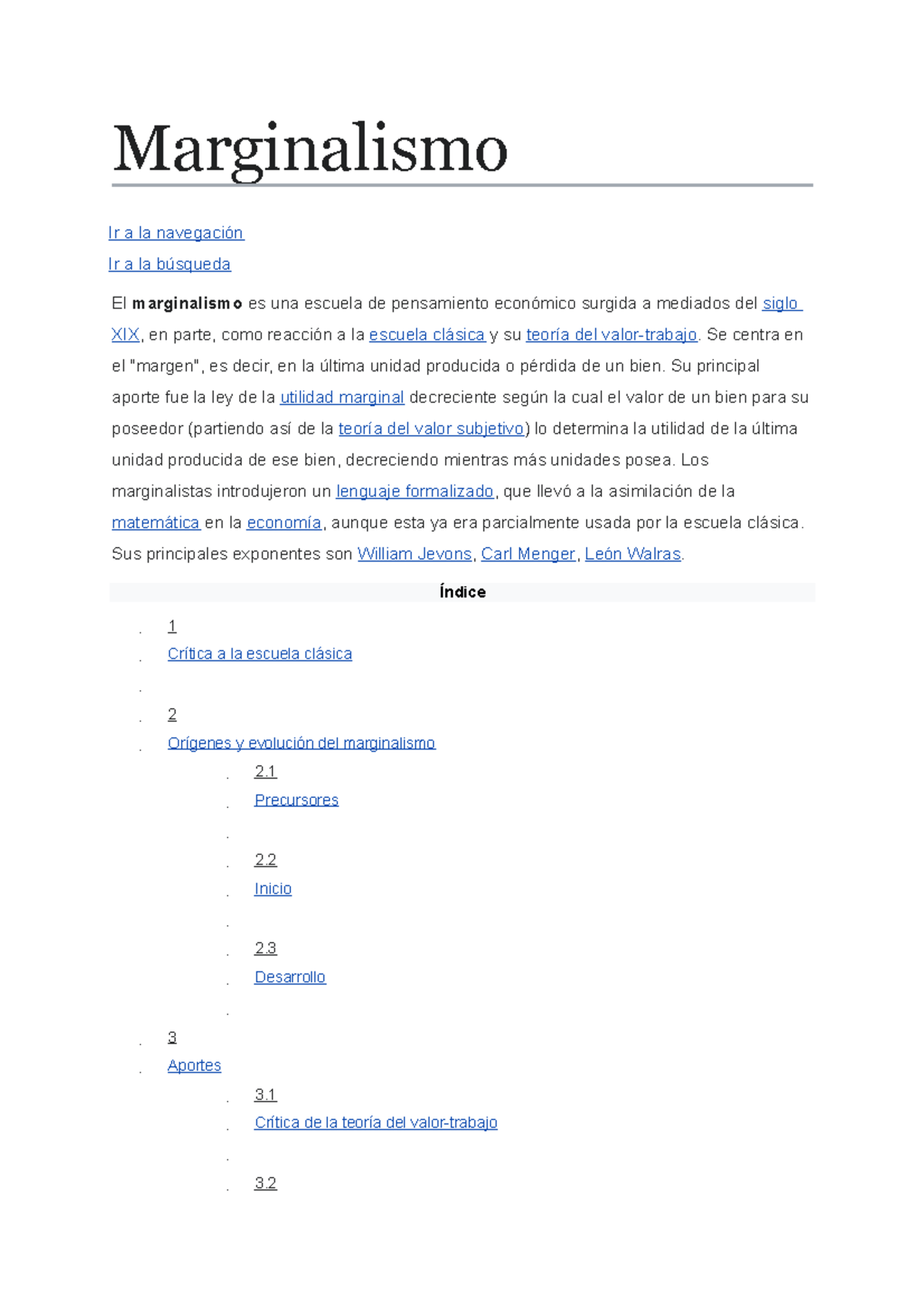 Marginalismo - Se centra en el 