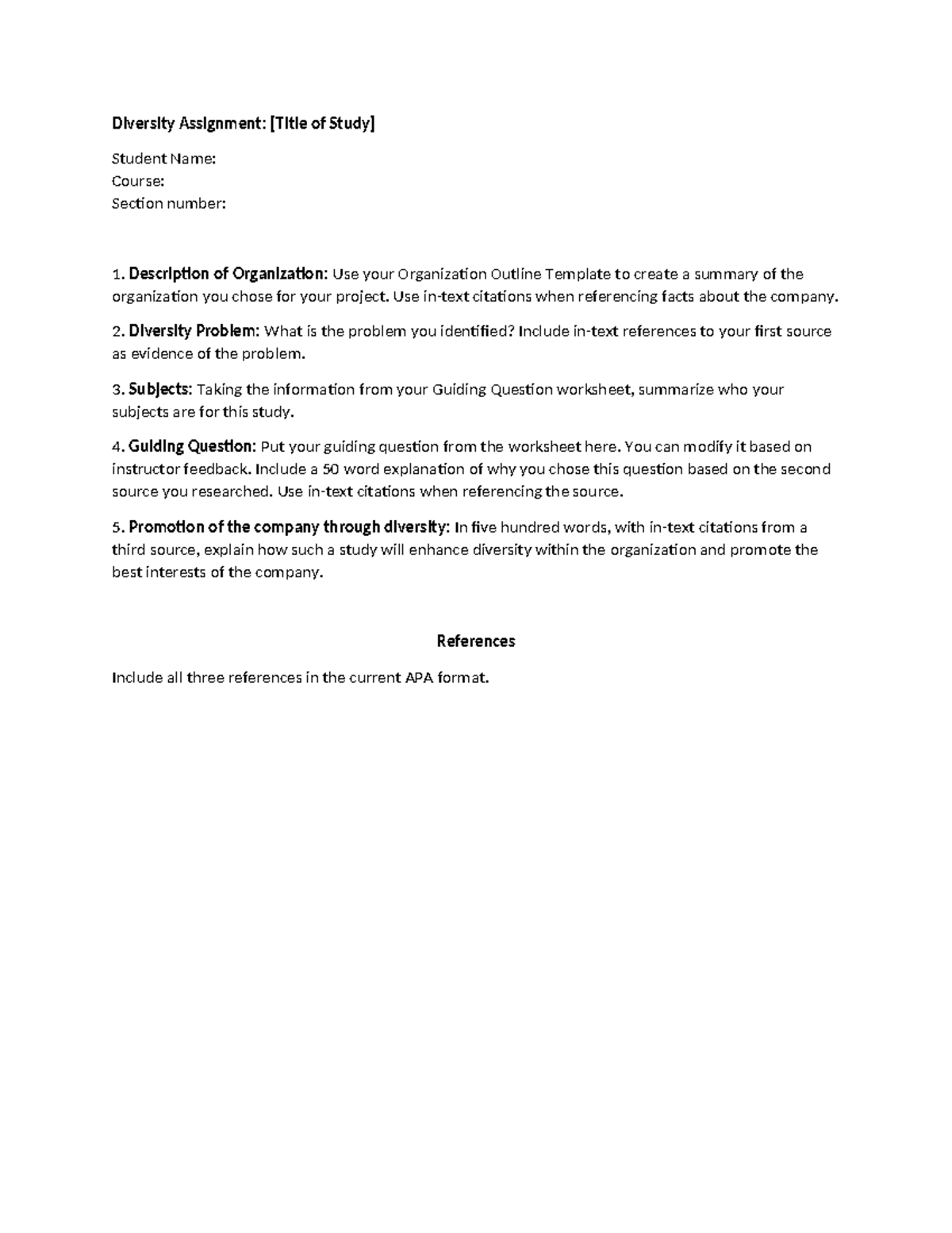 Diversity Assignment - Use in-text citations when referencing facts ...