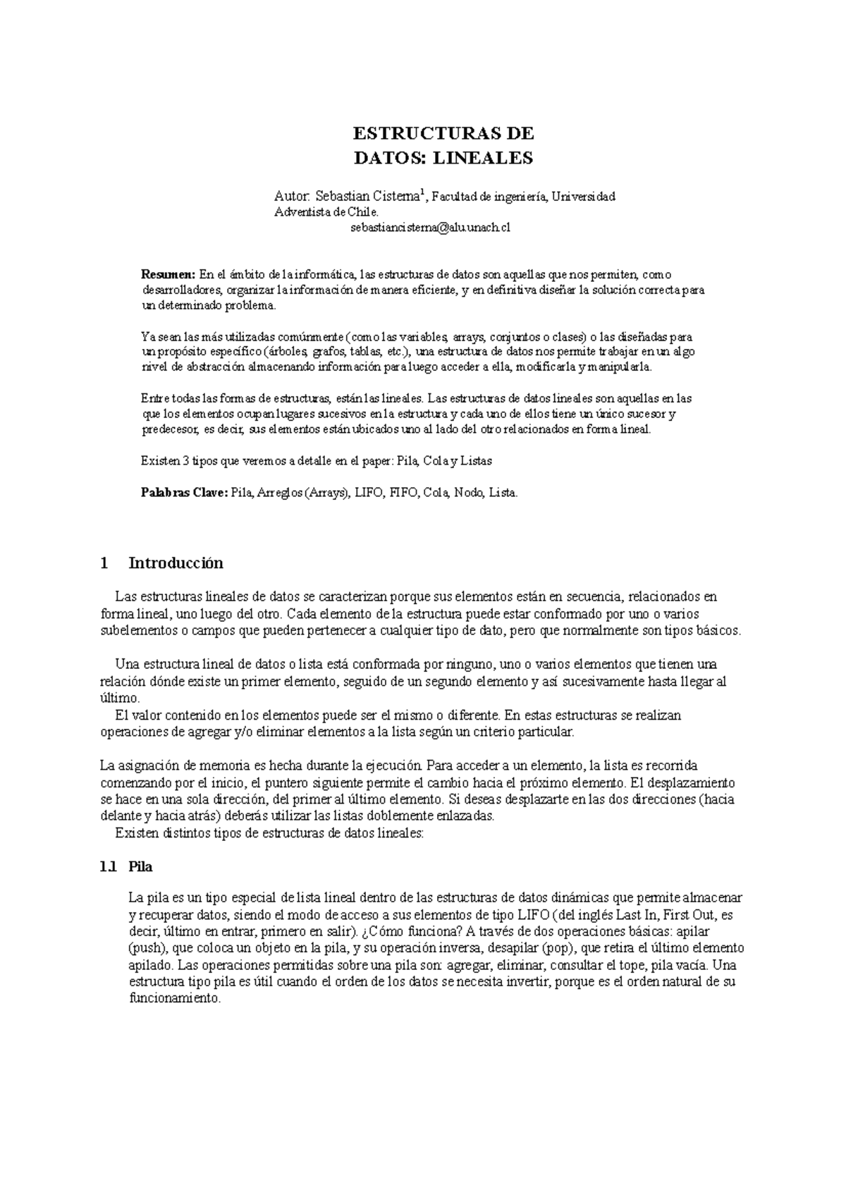 Paper Lineales estructura de datos - ESTRUCTURAS DE DATOS: LINEALES ...