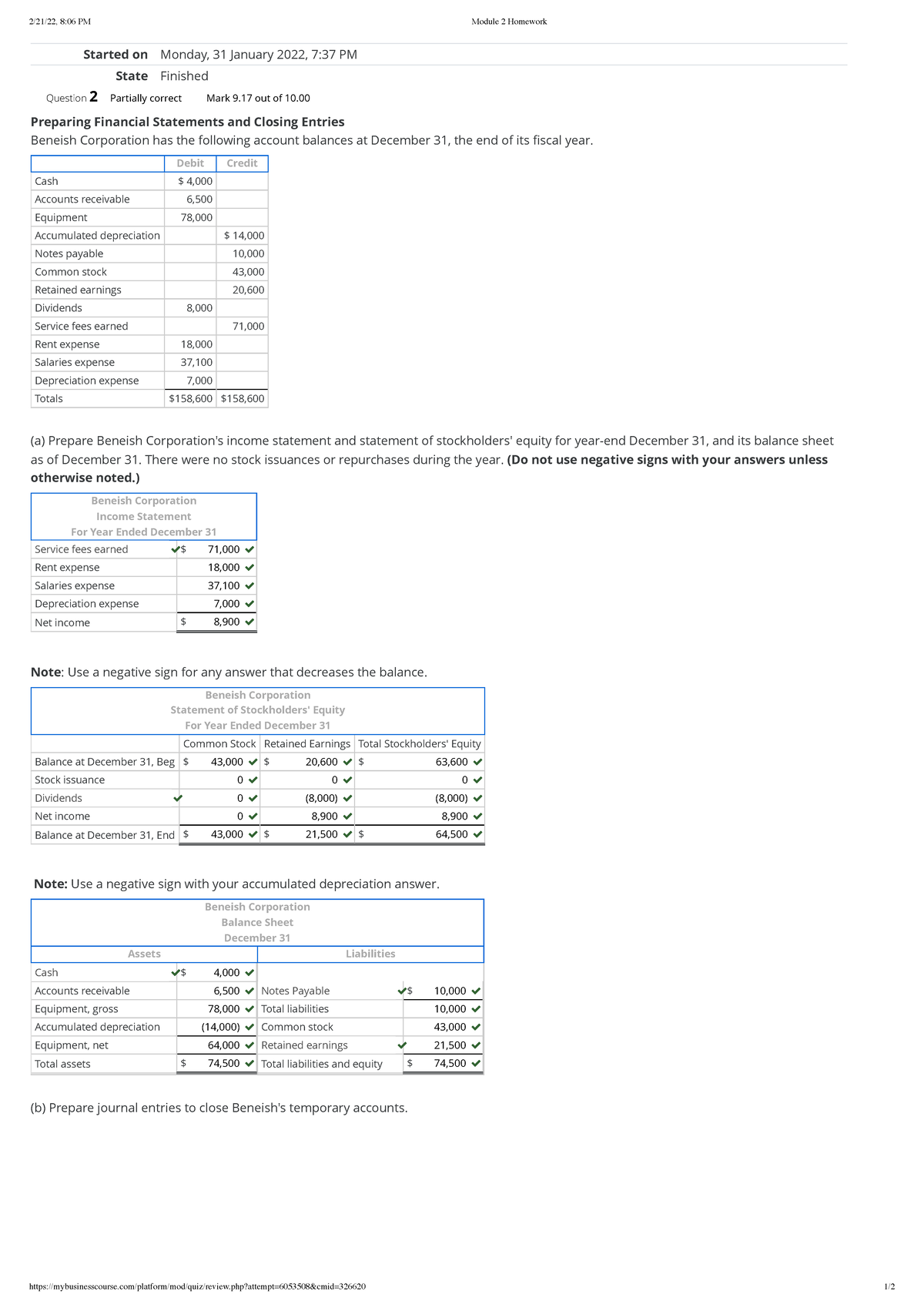 Module 2 Homework - Financial Statements and Closing Entries - Studocu