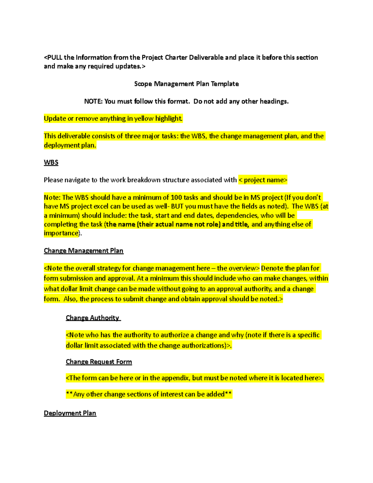 Scope Management Plan Template