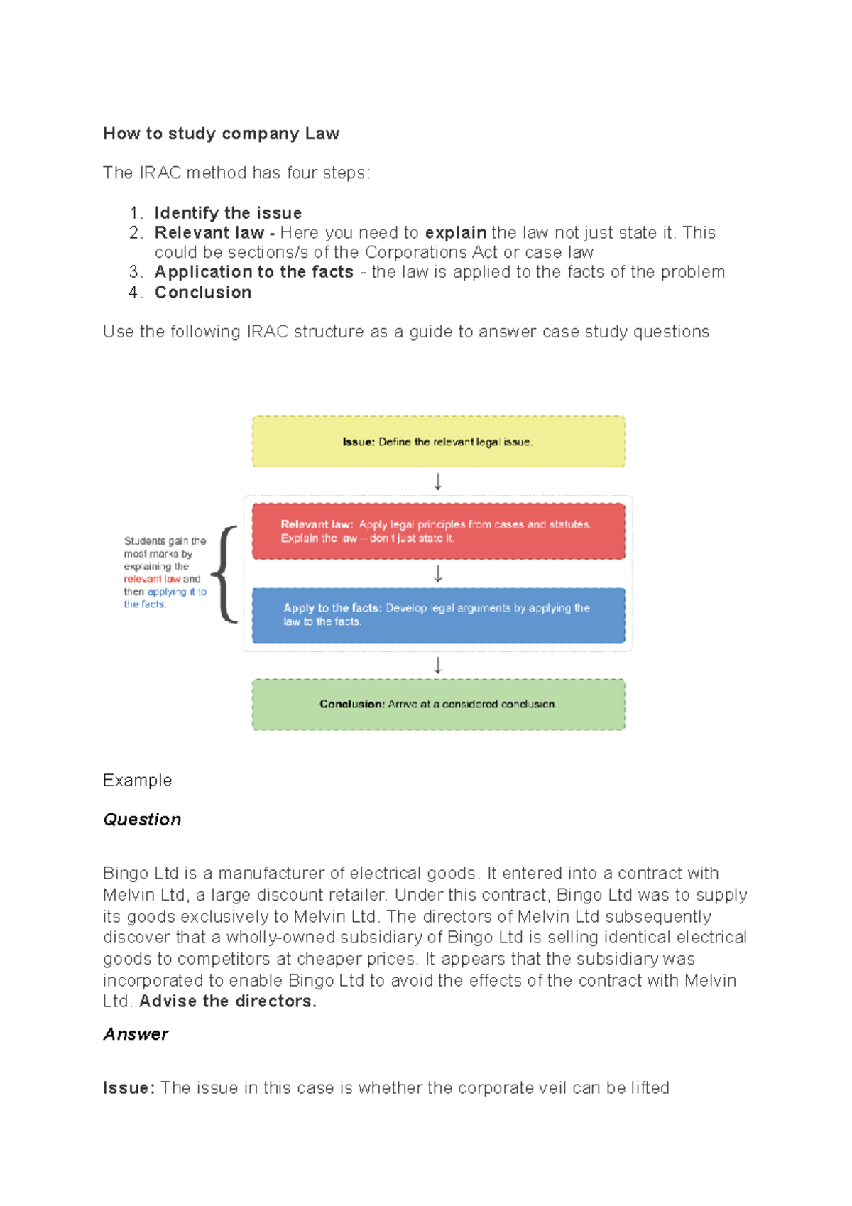 How to study company law - How to study company Law The IRAC method has ...