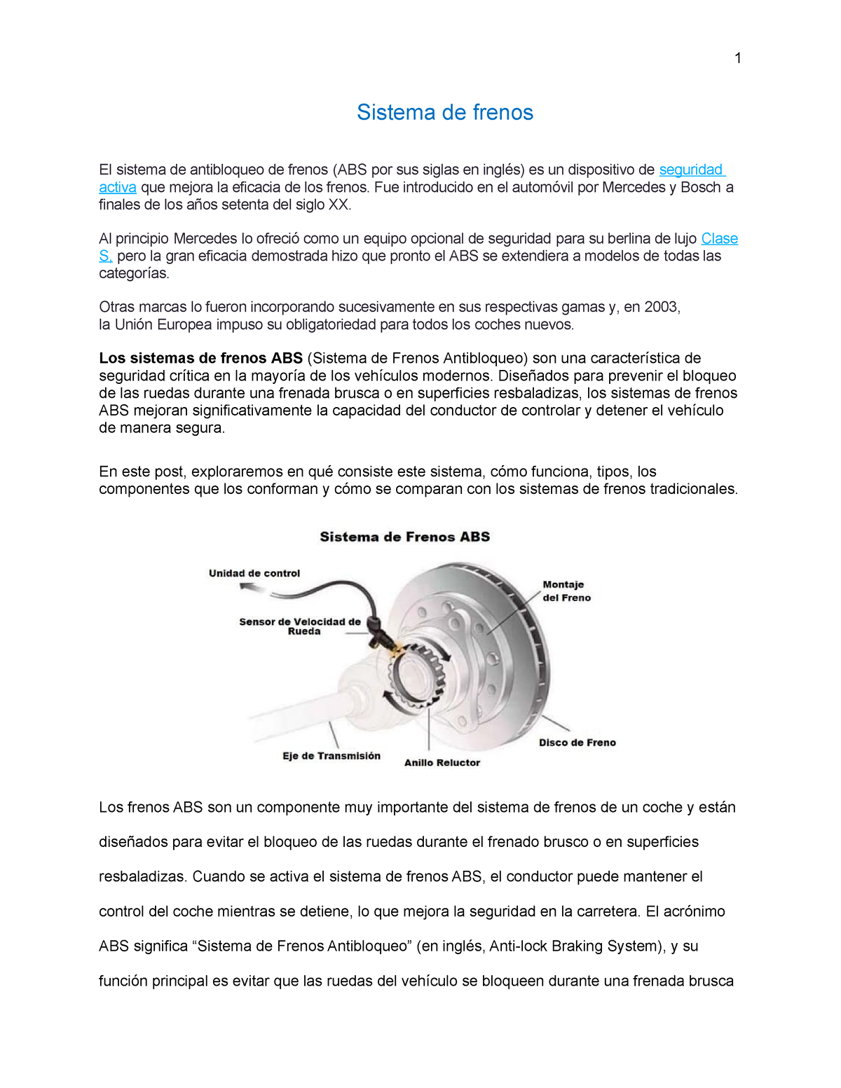 SISTEMA DE FRENOS ABS - Sistema De Frenos El Sistema De Antibloqueo De ...