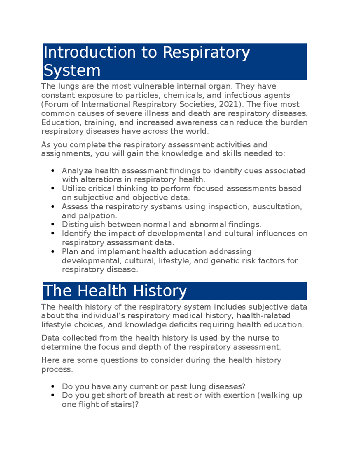 NR 302 Edapt Unit 9- Respiratory System - Introduction to Respiratory ...