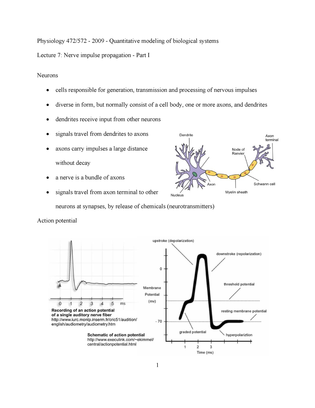 Physiology Lecture Note 8 - Physiology 472/572 - 2009 - Quantitative ...