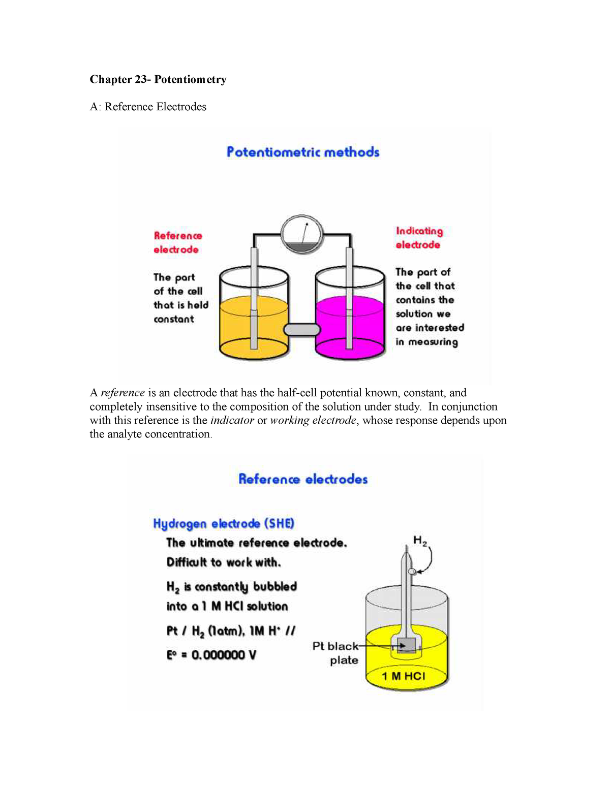 Potentiometry A Reference Is An Electrode That Has The Half Cell Potential Known Constant 