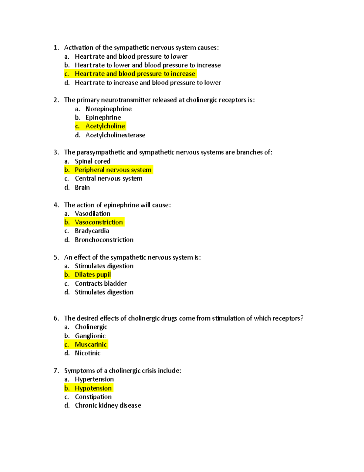 Pharm Quiz 2 - Practice questions. - 1. Activation of the sympathetic ...