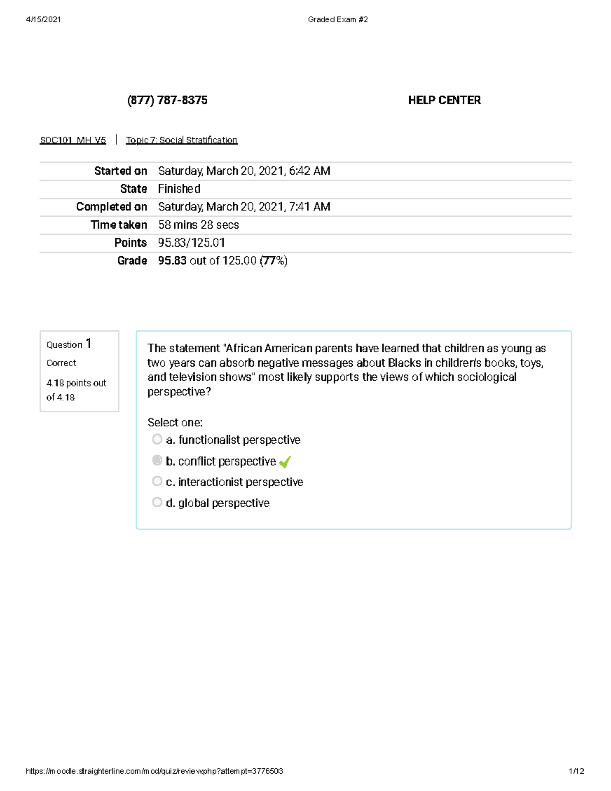 Soc Graded Exam #2-3 - SOC101_MH_V5 | Topic 7: Social Stratication (877 ...
