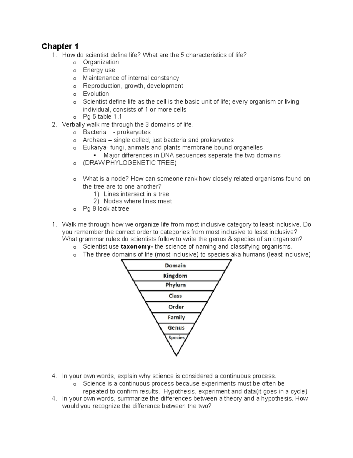 Biology study guide - Chapter 1 1. How do scientist define life? What ...