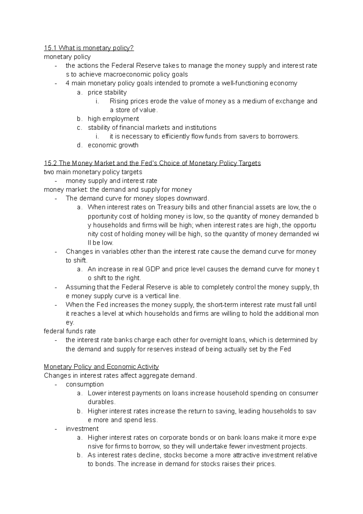 Ch 15. Monetary Policy - I took my own notes and added what the ...