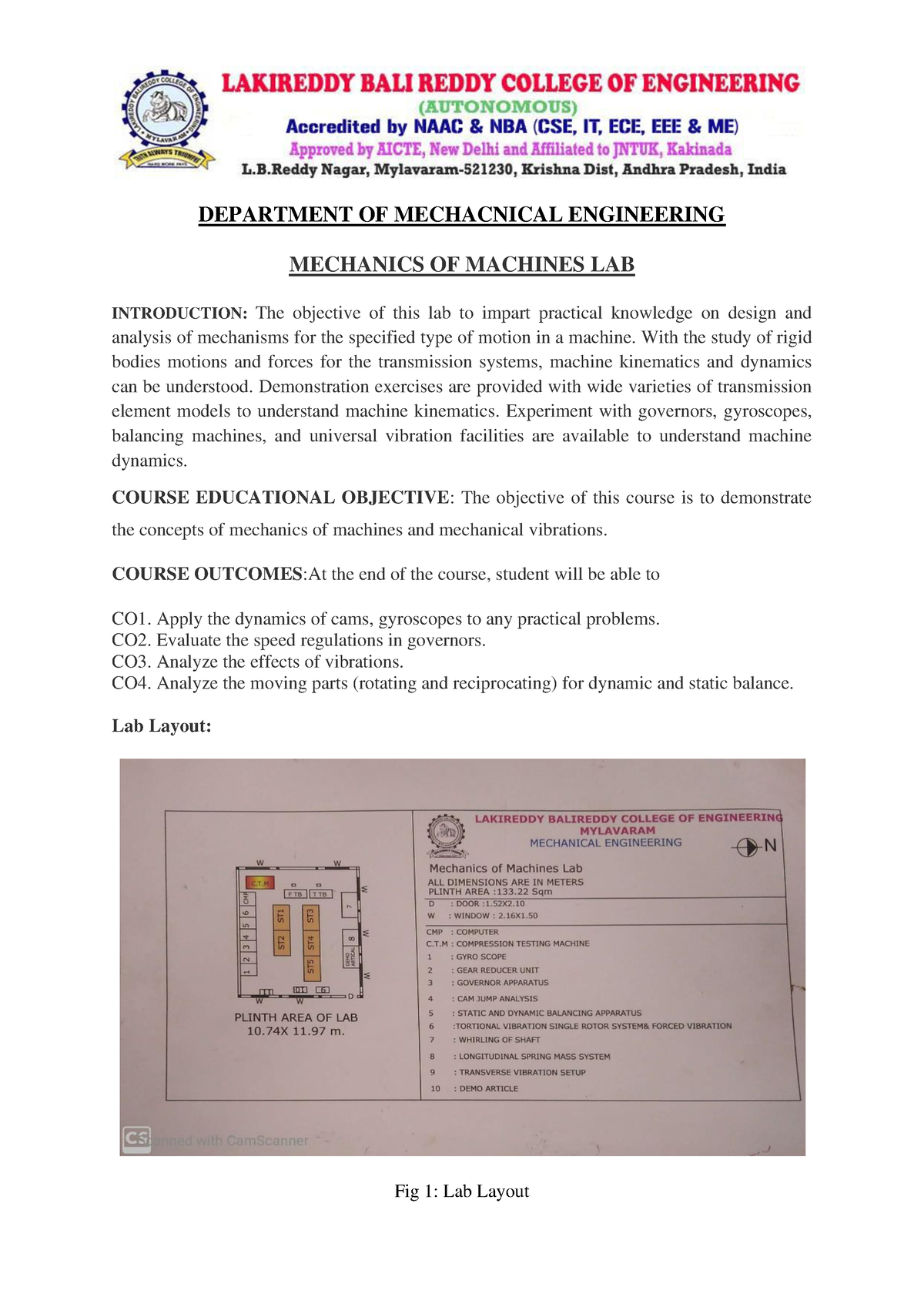 07 Mechanics Of Machines Lab - DEPARTMENT OF MECHACNICAL ENGINEERING ...