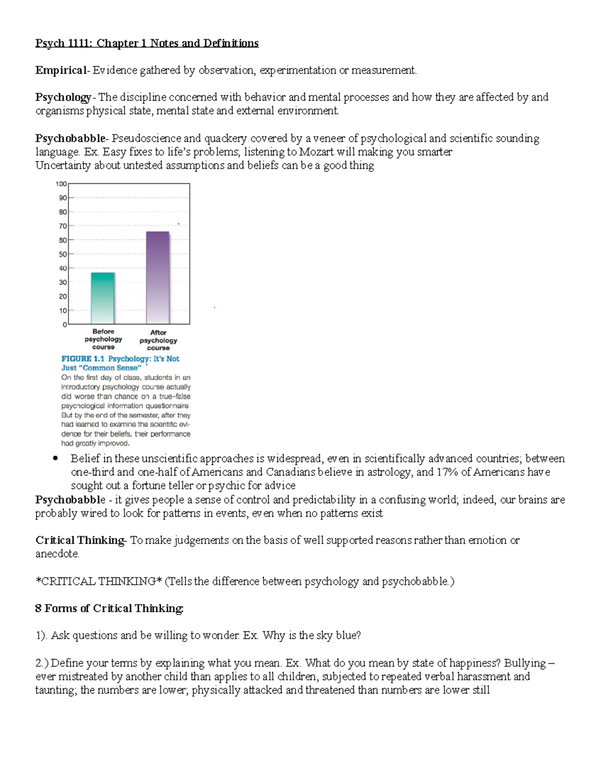 Chapter 1 - What Is Psychology - Psych 1111: Chapter 1 Notes And ...