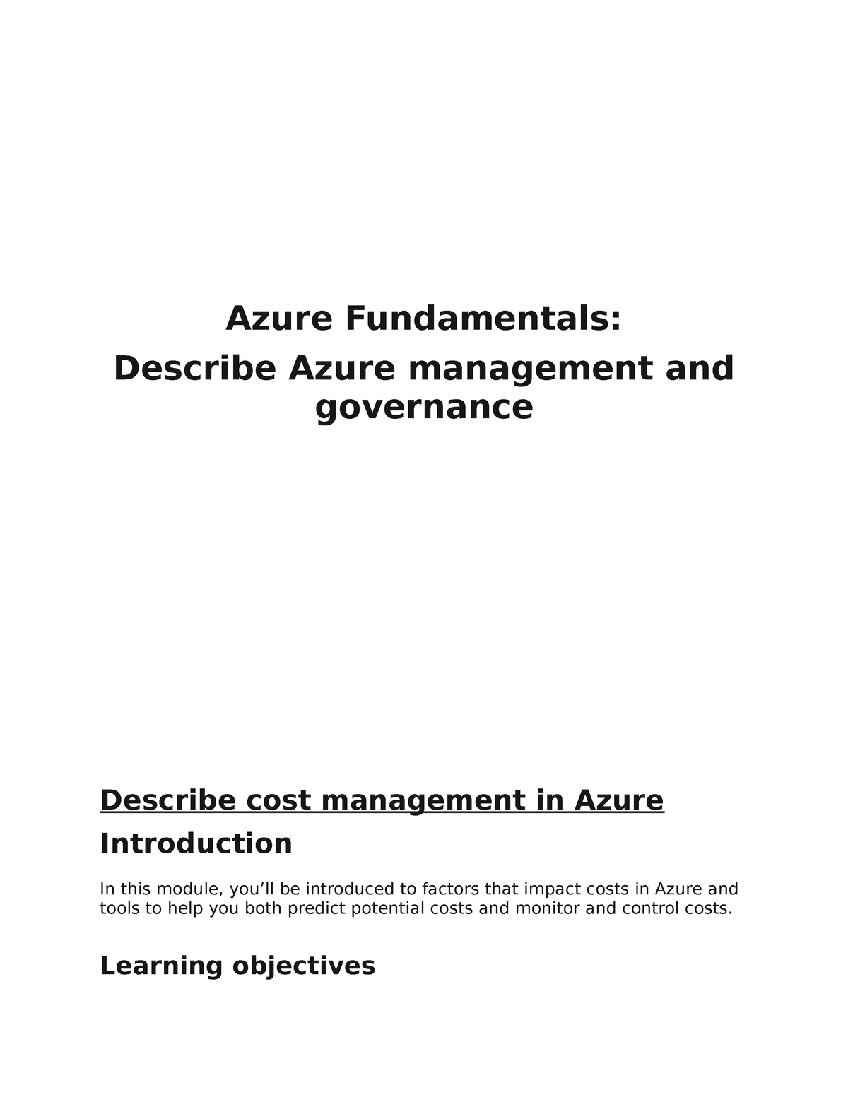 Azure Fundamentals Describe Azure Management And Governance Azure Fundamentals Describe 