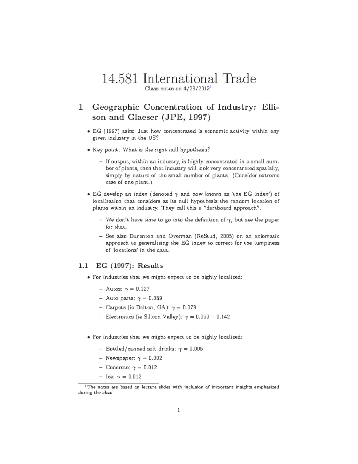 Economic Geography (Empirics, Part I) - 14 International Class notes on ...