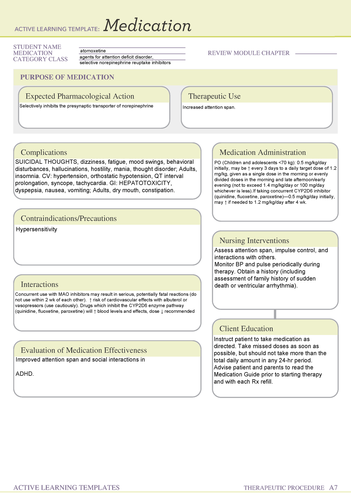 Atomoxetine - Medication - STUDENT NAME MEDICATION REVIEW MODULE ...