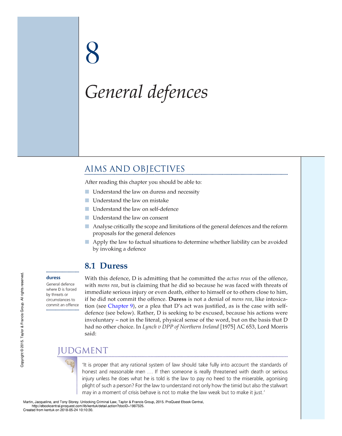 Chapter 8 - General Defenses - Tony Storey - 8 General defences AIMS ...