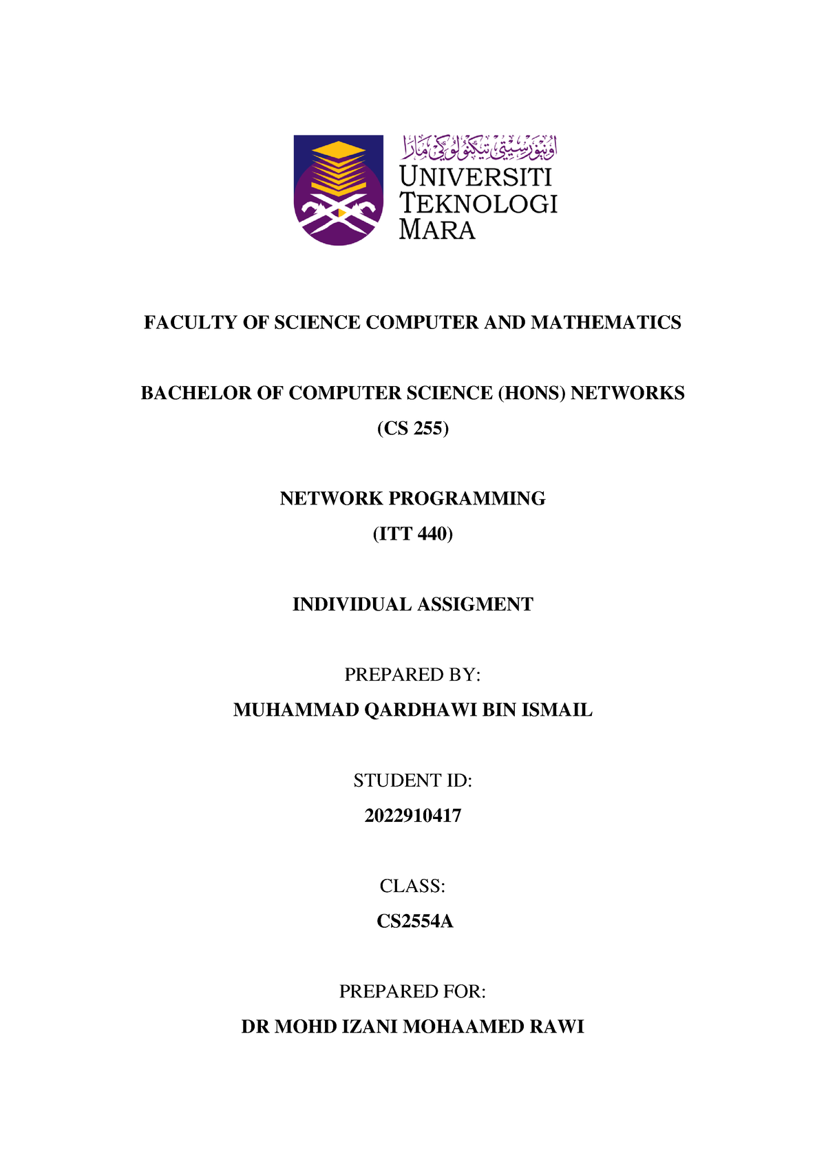 2022910417 Muhammad Qardhawi Individual Assignment - FACULTY OF SCIENCE ...