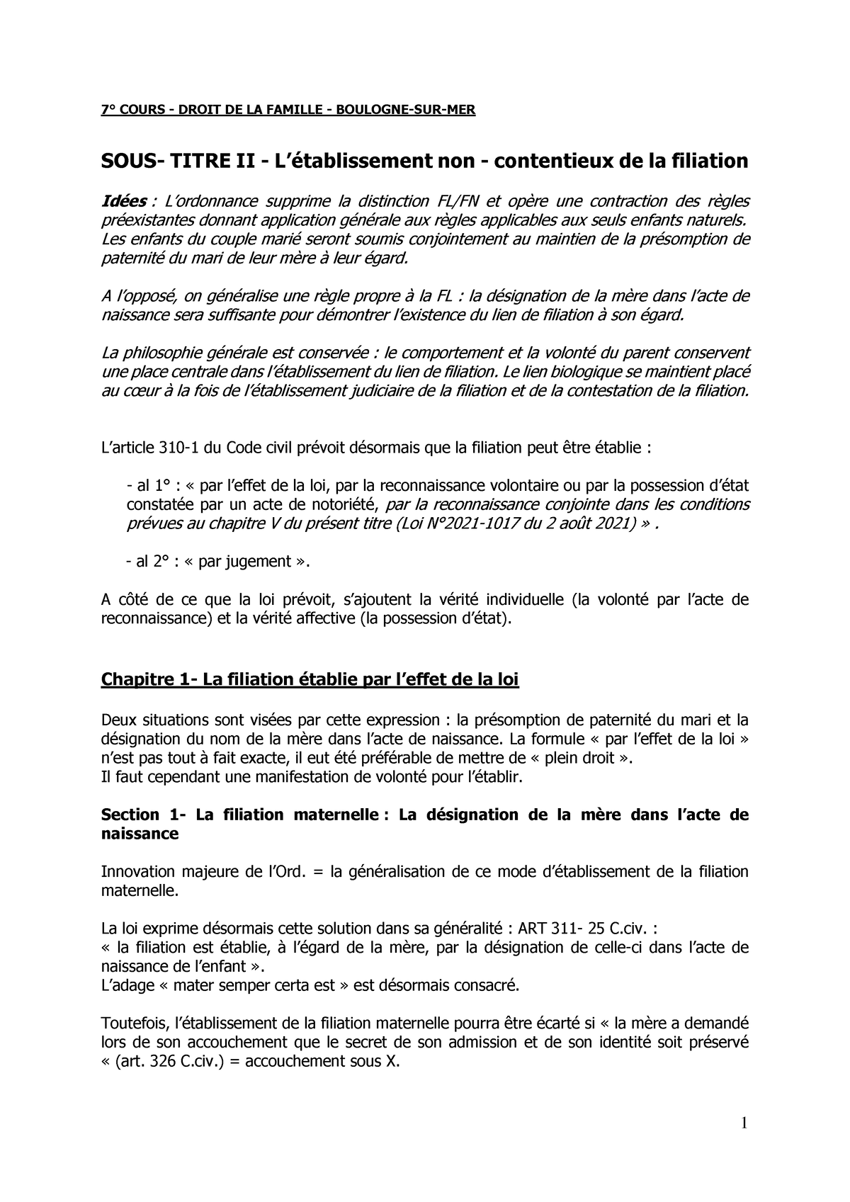 Droit DE LA Famille 7° Cours Boulogne-SUR-MER - 7° COURS - DROIT DE LA ...