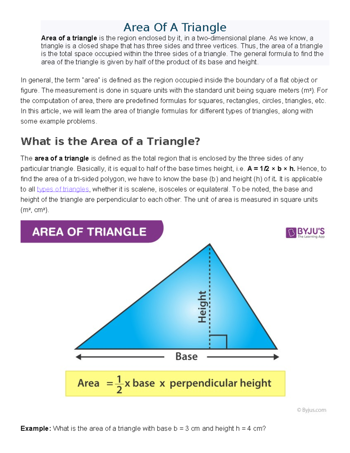 Area of triangle how to - rhis is only a summary. - Area Of A Triangle ...