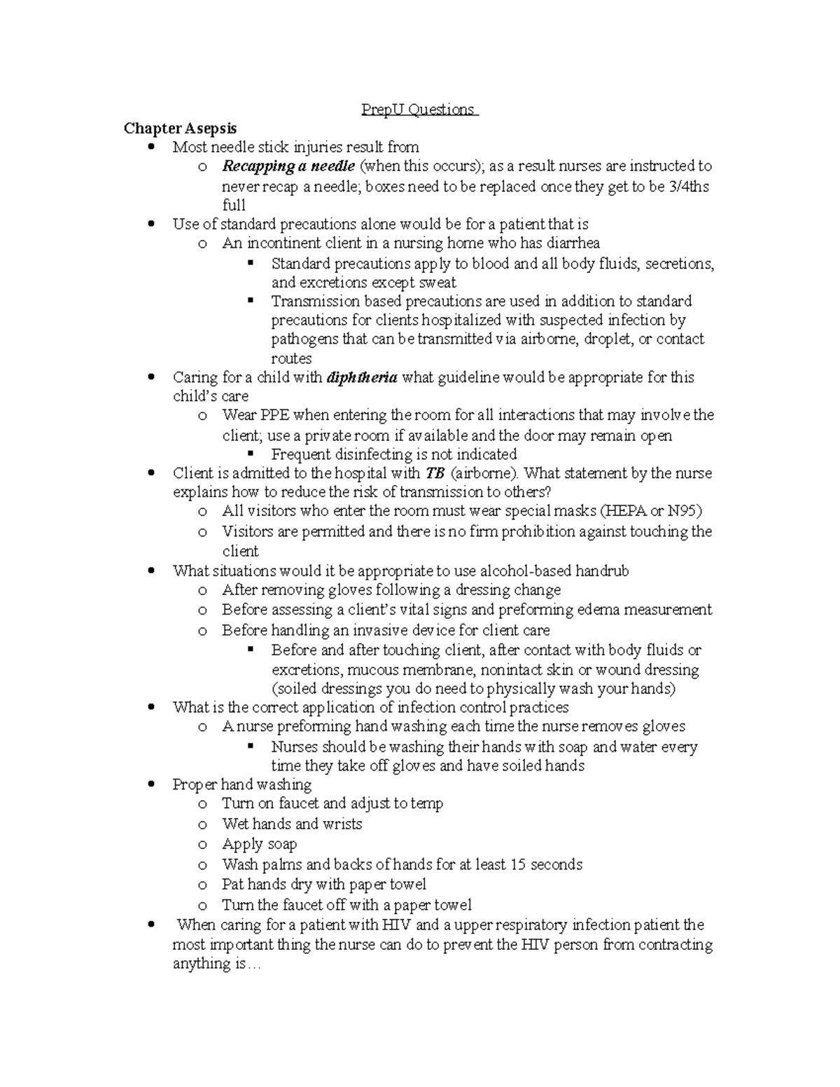 Chapter 24 Asepsis Prep U Questions - PrepU Questions Chapter Asepsis ...