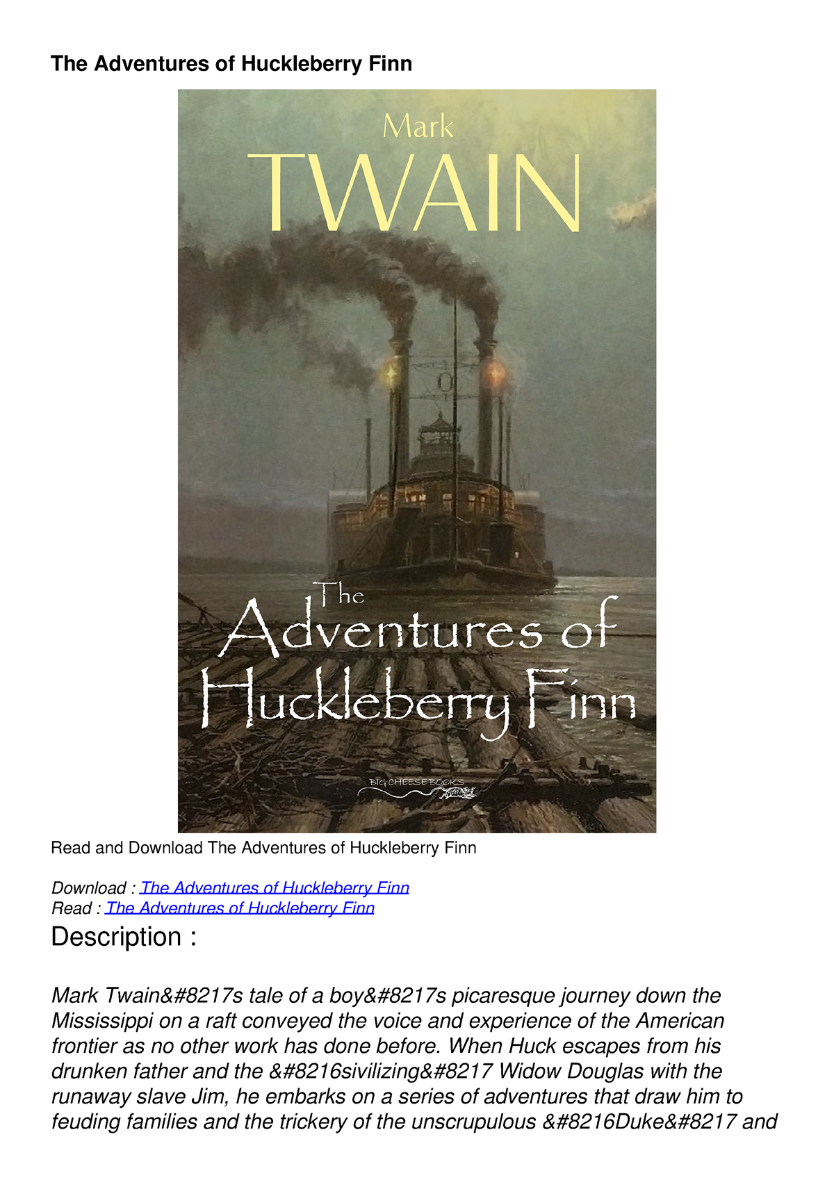 thesis for the adventures of huckleberry finn