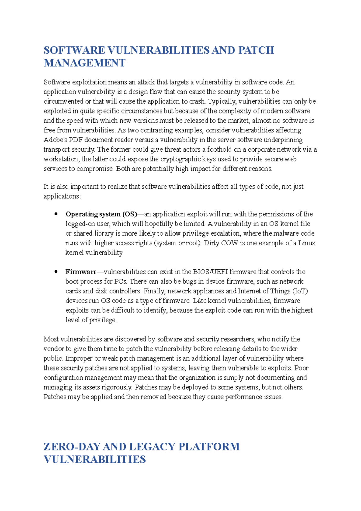 Software Vulnerabilities AND Patch Management SOFTWARE