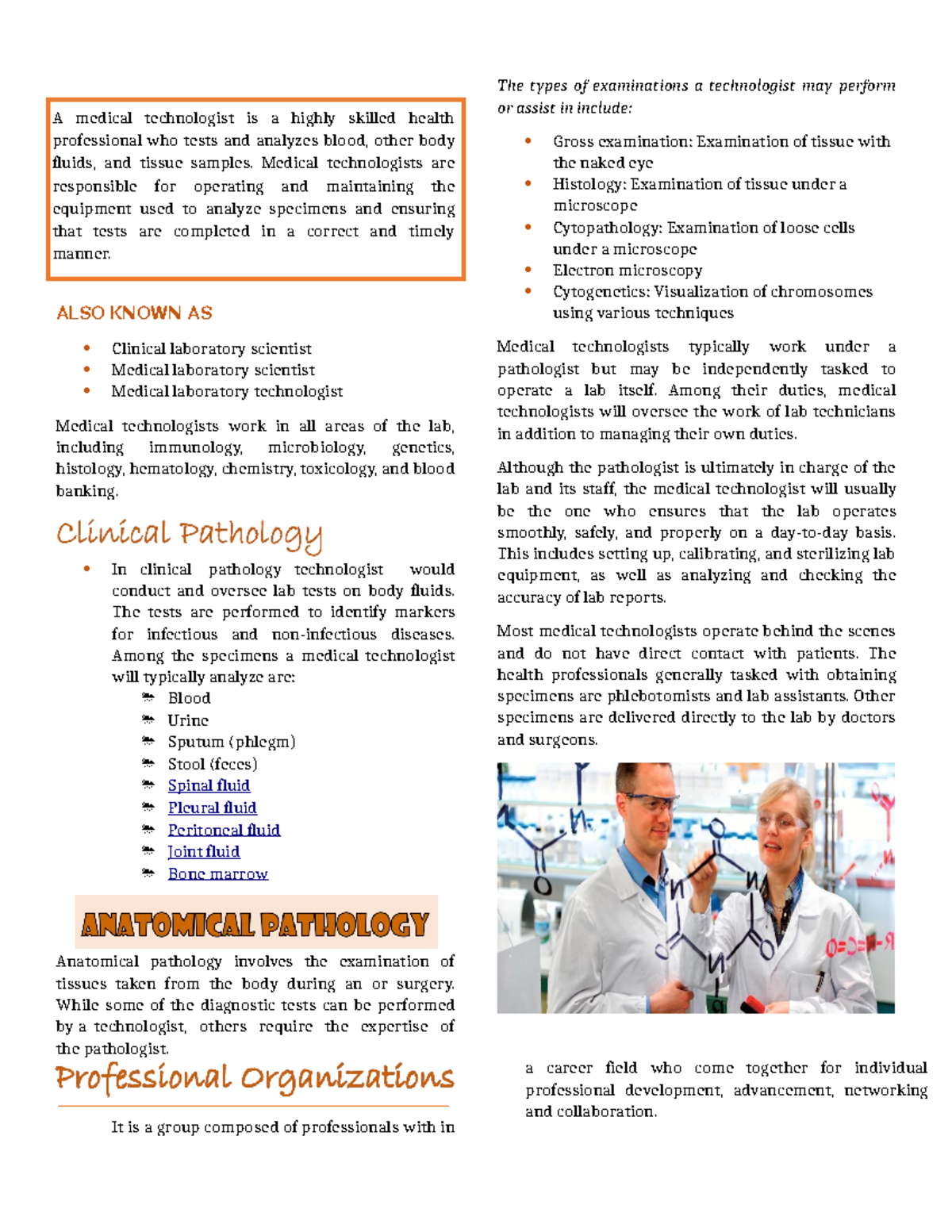 PMLS 2 Summary Part 4 - ALSO KNOWN AS Clinical Laboratory Scientist ...