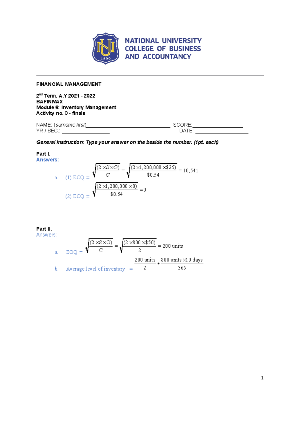 Learning Activity 3-finals with answers - FINANCIAL MANAGEMENT 2 nd ...