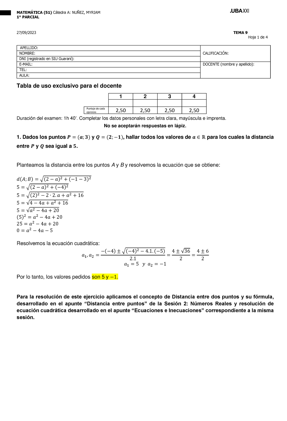 Resolucion Primer Parcial Matematica 51 Tercer Turno TEMA 9 27-09-2023 ...