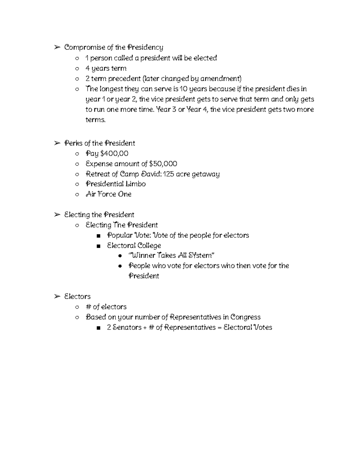 Executive Branch Notes Compromise of the Presidency 1 person called a president will be Studocu