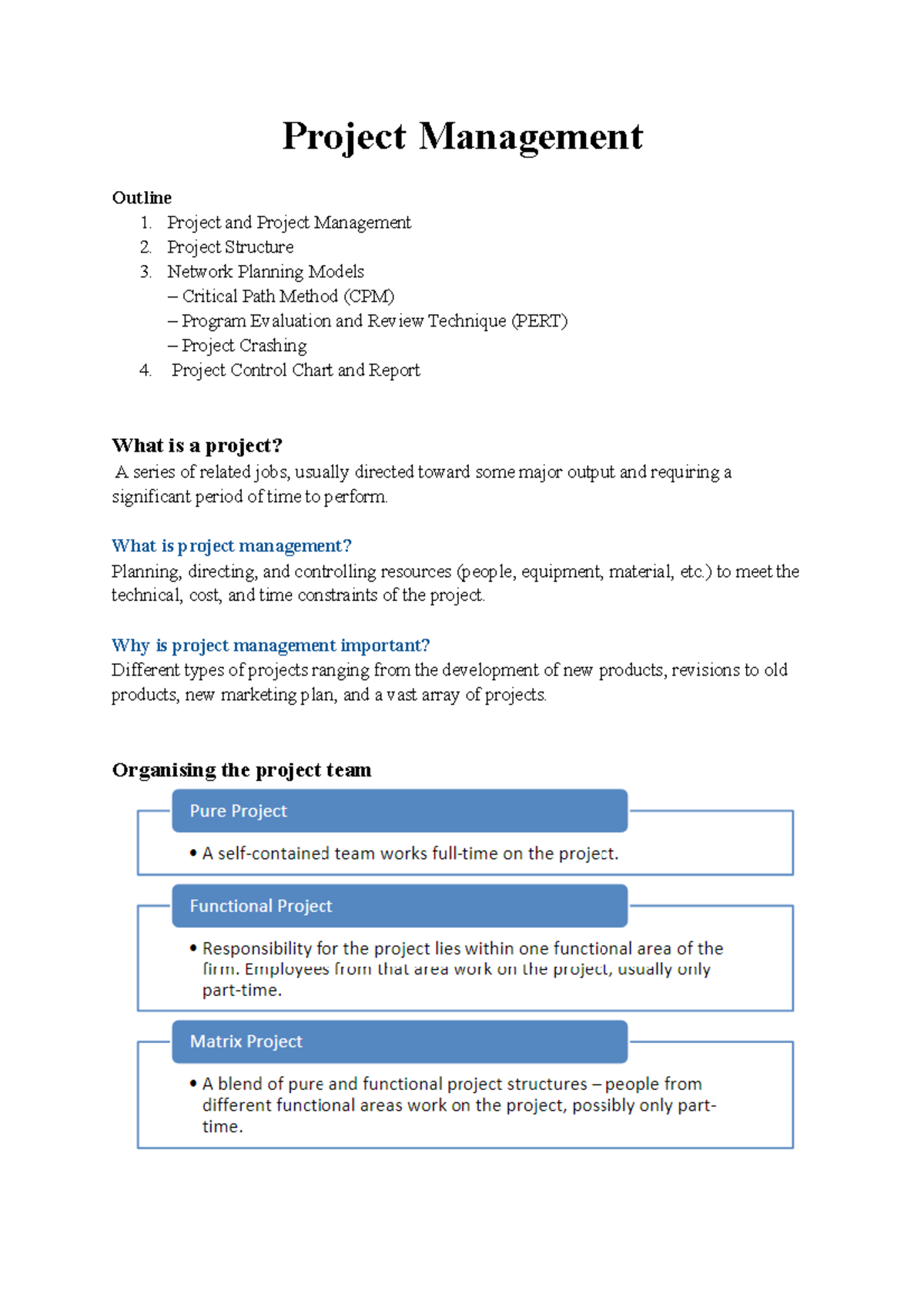 WK3 - Lecture Project Management - Project Management Outline 1 ...