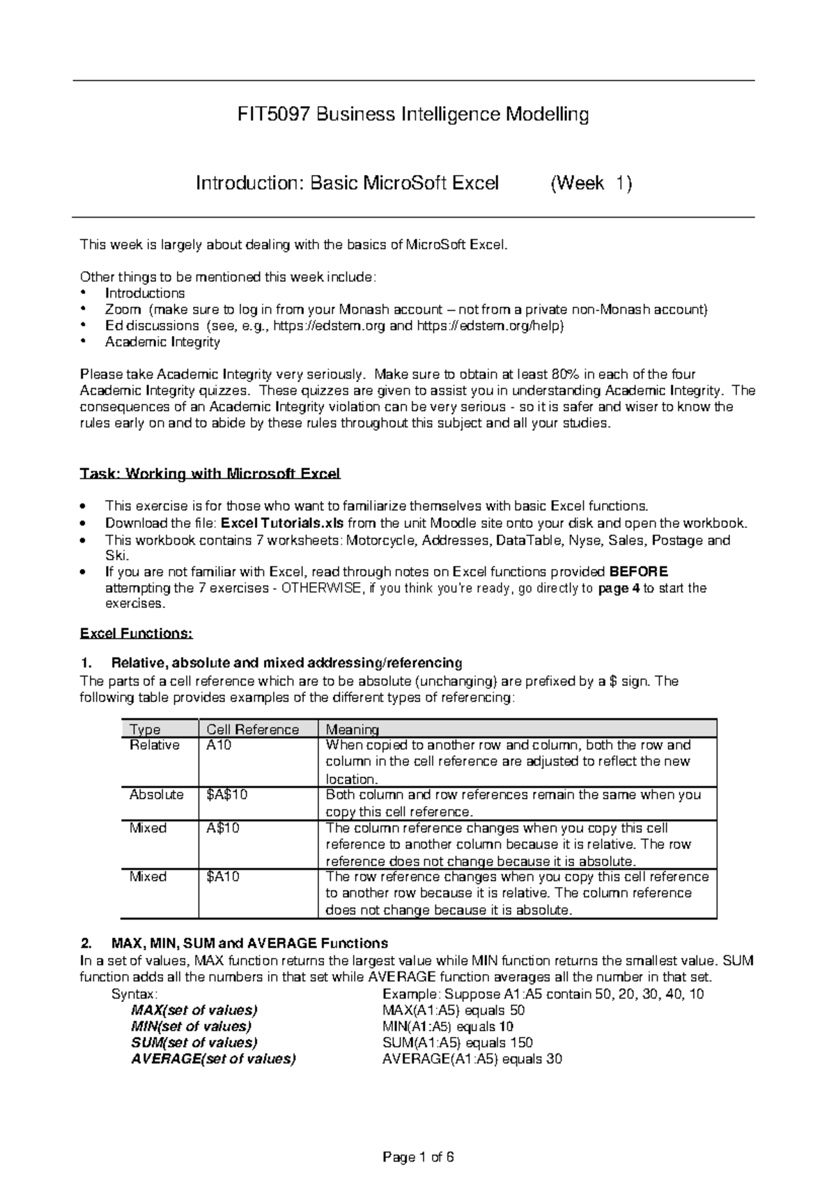 Tutorial 1 - Lab - Warning: TT: Undefined Function: 32 FIT5097 Business ...