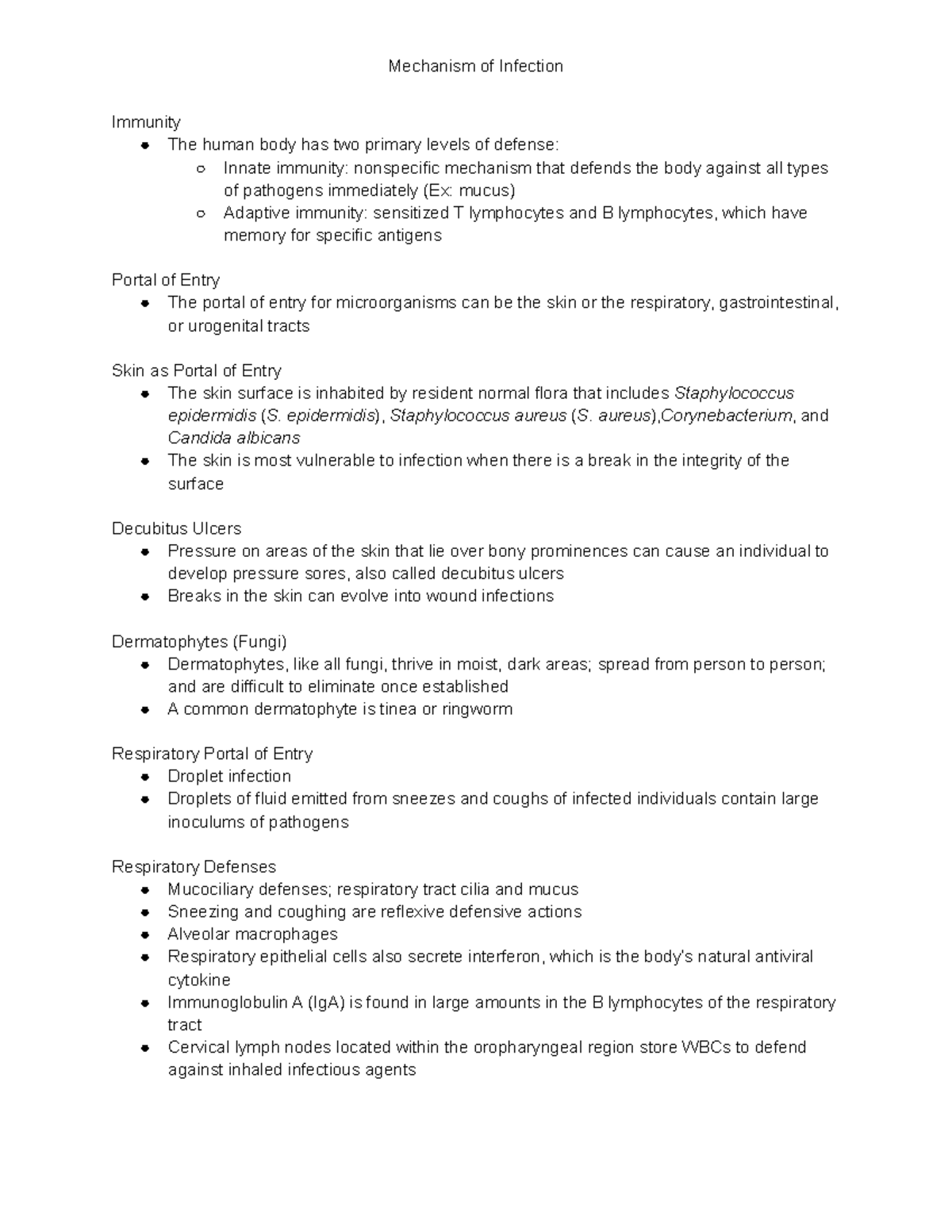 Mechanism of Infection - Mechanism of Infection Immunity The human body ...