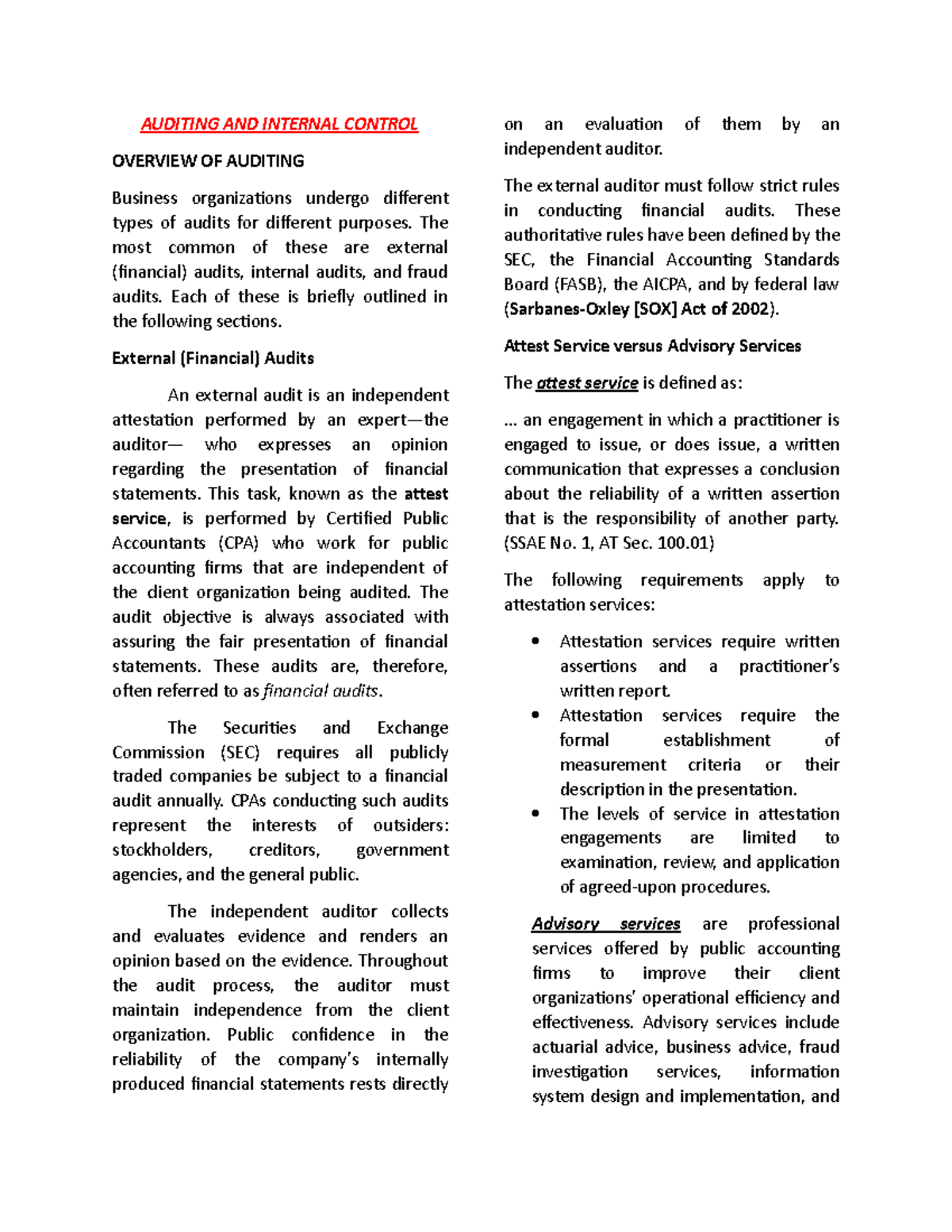COMP3-Detailed-Discussion - AUDITING AND INTERNAL CONTROL OVERVIEW OF ...