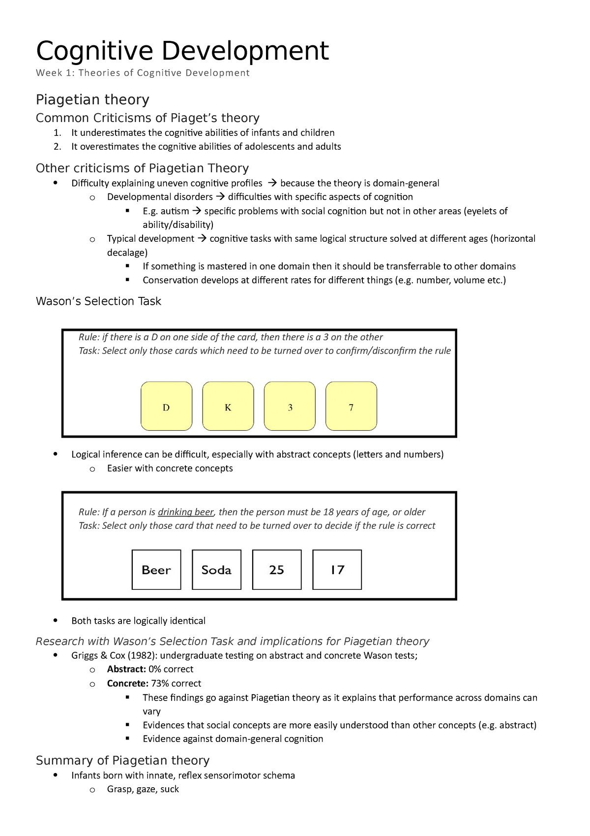 Theories of Cognitive Development Cognitive Development Week 1