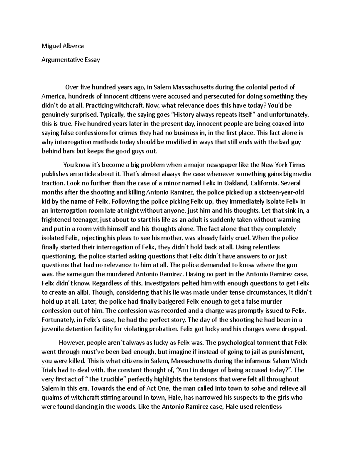 False Confession Argument Essay - Miguel Alberca Argumentative Essay ...