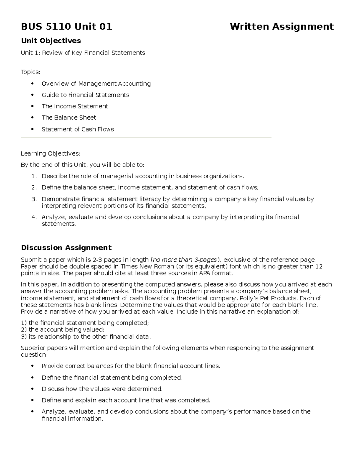 BUS 5110 Unit 01 Written Assignment - BUS 5110 Unit 01 Written ...