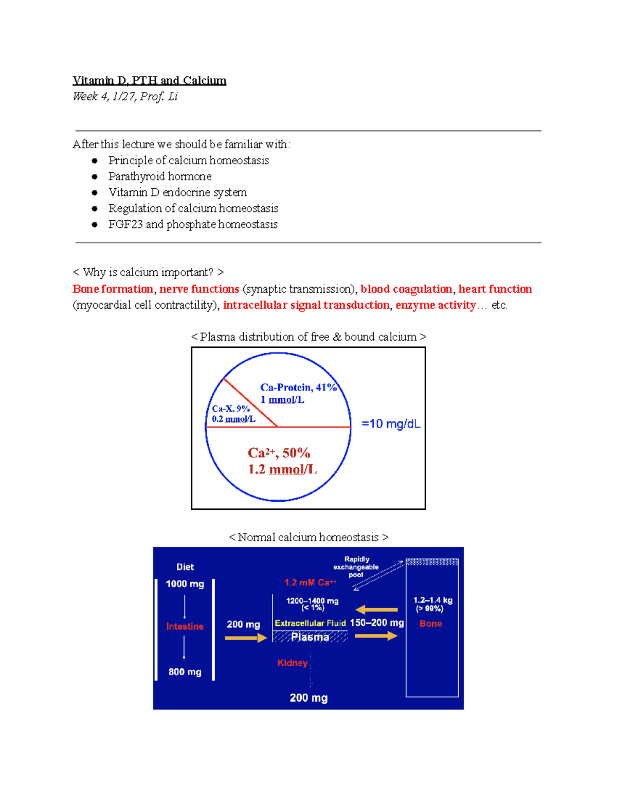 Vitamin DPTHCalcium Lecture Notes Vitamin D, PTH and Calcium Week 4
