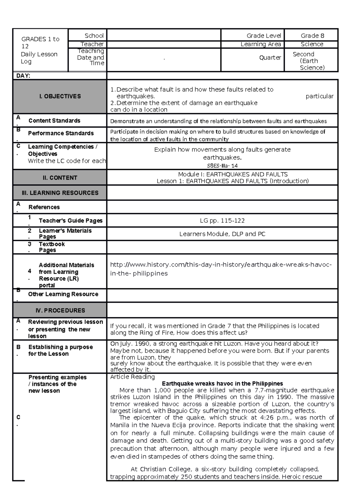 DLL -G8-2nd-Quarterdone - GRADES 1 to 12 Daily Lesson Log School Grade ...