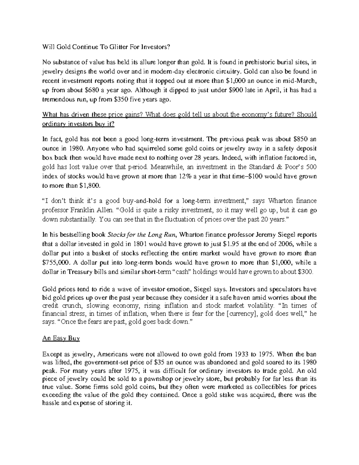 Will Gold Continue 2Glitter 4Investors Will Gold Continue To Glitter