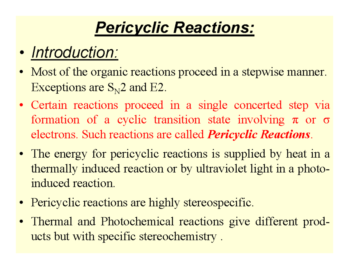 Pericyclic Reactions Introduction - Pericyclic Reactions ...