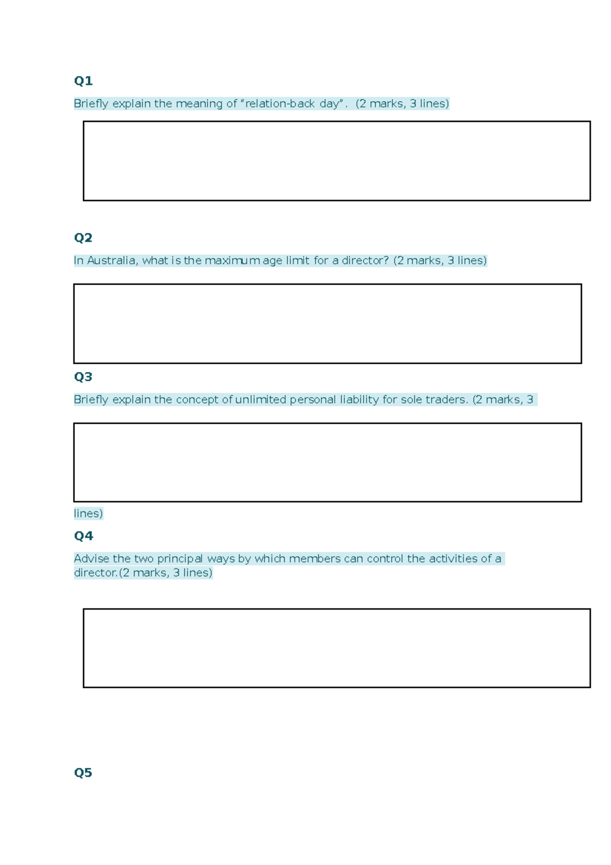 ACCG2051 Practice EXAM - Q Briefly Explain The Meaning Of “relation ...