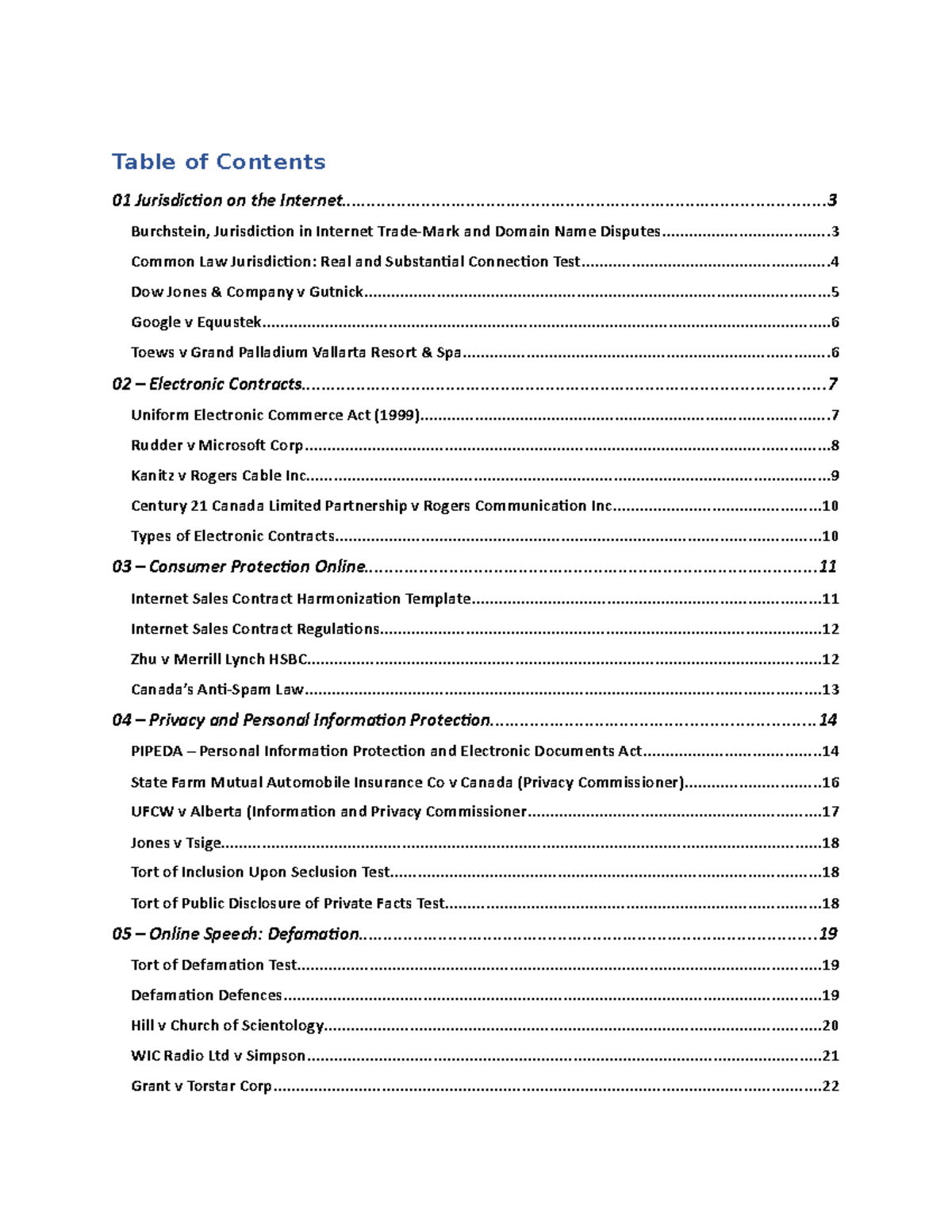 Internet Master CANs - Table of Contents 01 Jurisdiction on the - Studocu