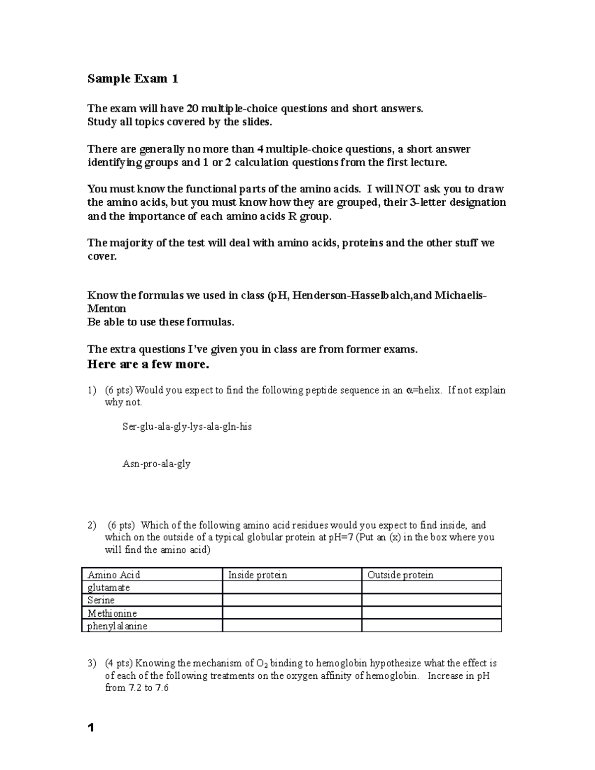 Study Guide Exam 1 - Sample Exam 1 The exam will have 20 multiple ...
