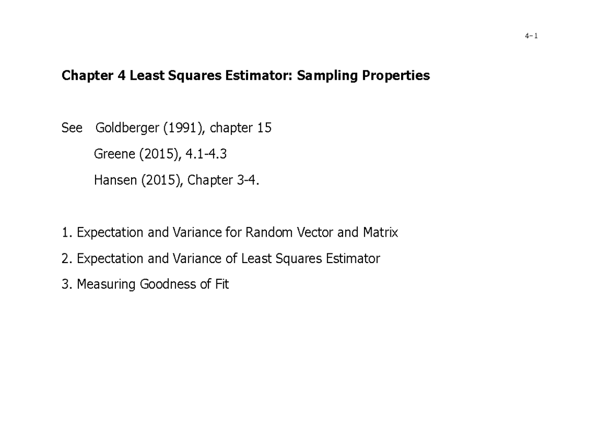 Note 4 Least Squares Estimator Sampling Properties Class Studocu