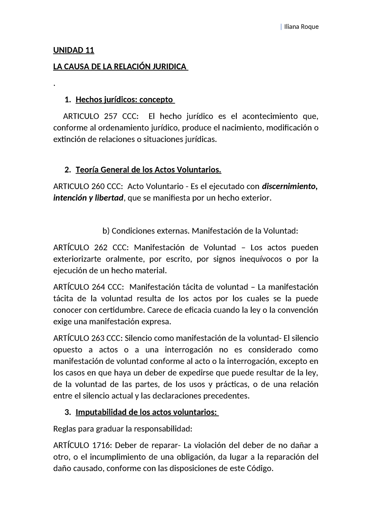 Artículos Del Ccc Unidad 11 La Causa De La RelaciÓn Juridica 1 Hechos Jurídicos Concepto