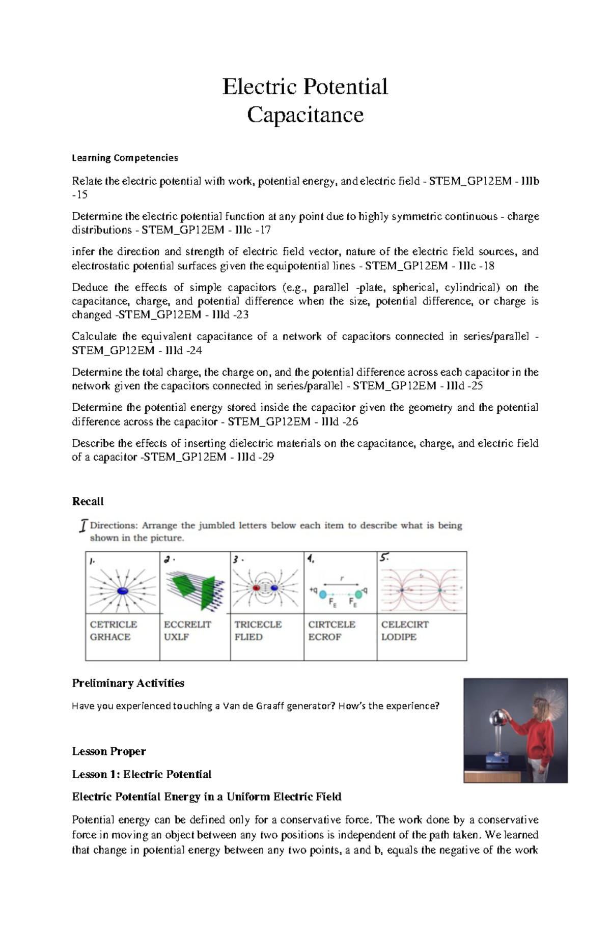 Module 4 Electric Potential AND Capacitance - Electric Potential ...