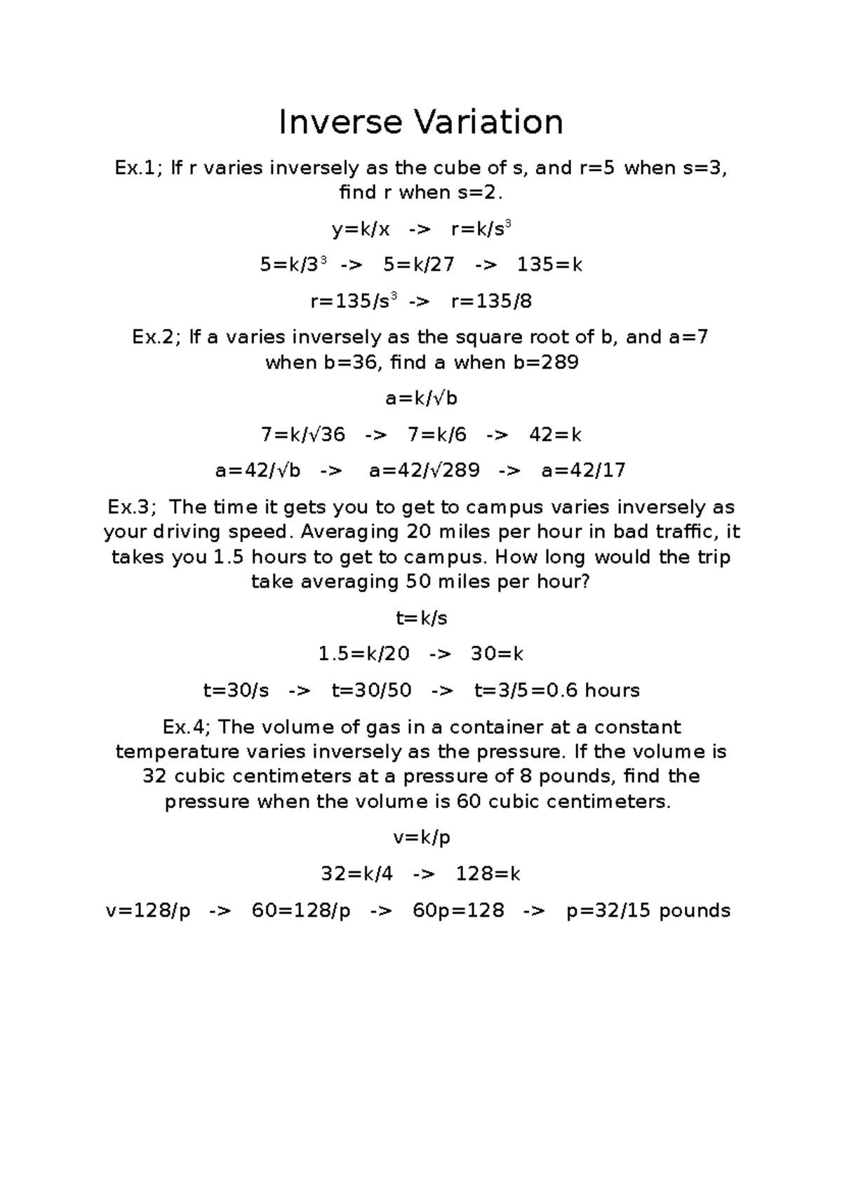 Inverse Variation - Inverse Variation Ex; If R Varies Inversely As The 