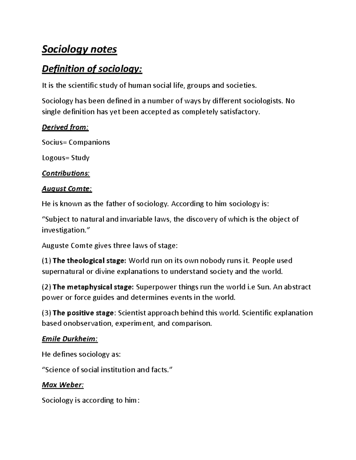 Sociology notes-3 - Sociology notes Definition of sociology: It is the ...