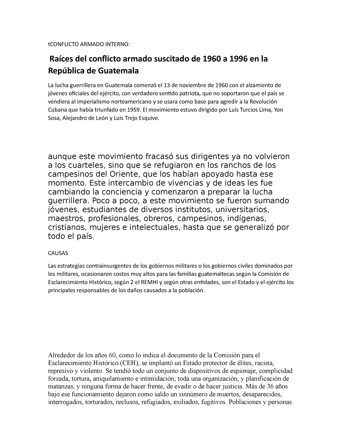 Conflicto Armado Interno Mejorado Tconflicto Armado Interno Raíces